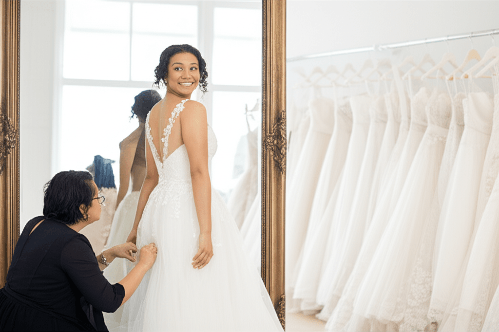 Paris Gelinlik - Happy bride during fitting session